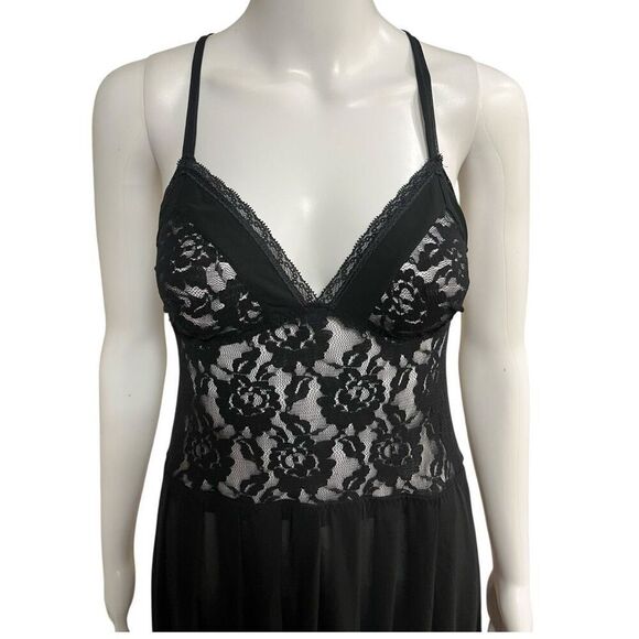 Fredrick’s of Hollywood Vintage Dead Stock Black Long Lace Top Sheer Bottom Tie - Picture 2 of 9